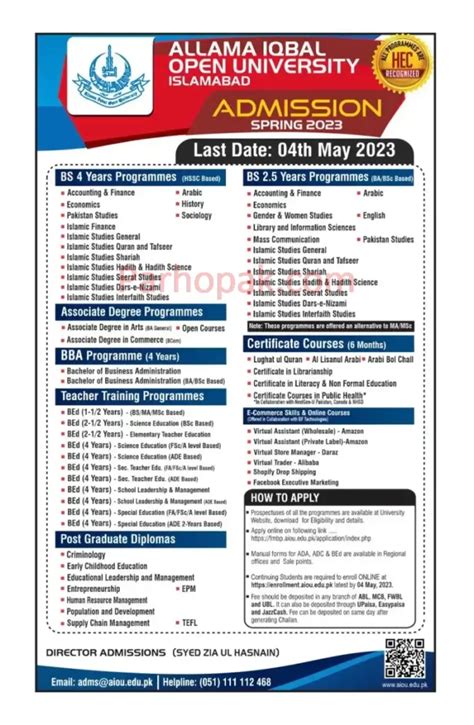 AIOU Admission Spring 2023 Allama Iqbal Open University Admission