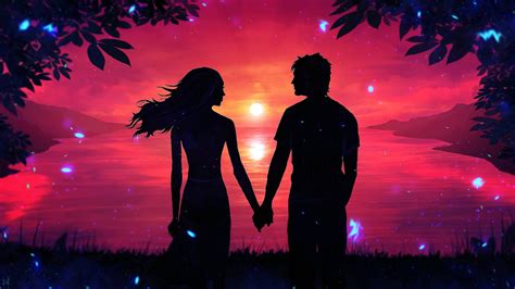 Couple Holding Hands In The Sunset Wallpaper