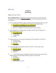 SOCY 100 Fall 2013 Final Exam Docx SOCY 100 Fall 2013 Final Exam