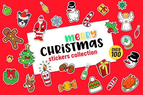 Merry Christmas Stickers Collection By iVector | TheHungryJPEG