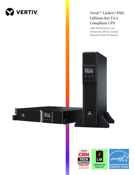 Vertiv Liebert PSI5 Lithium-Ion / Lead-Acid Rack UPS — 3000VA / 2700W 208V/240V High-Voltage 2U (TAA-Compliant Federal Government Configuration / NEMA) (PSI53000HV-TAA-NEMA)
