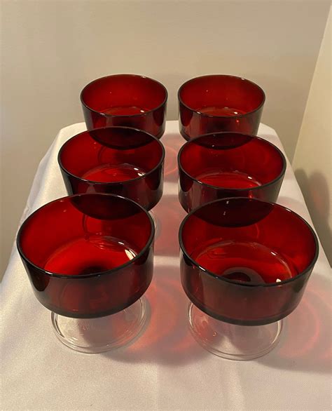 Vintage Mcm Ruby Red Luminarc Coupe Champagne Glasses Set Of 6 Etsy