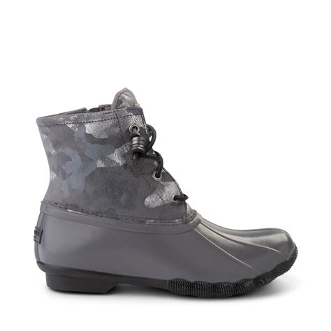 Womens Sperry Top Sider Saltwater Duck Boot Silver Metallic Camo