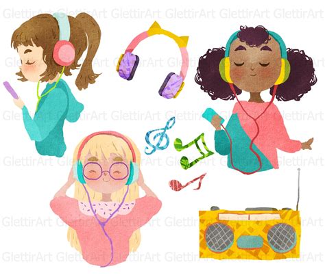 Girl Listening To Music Clip Art