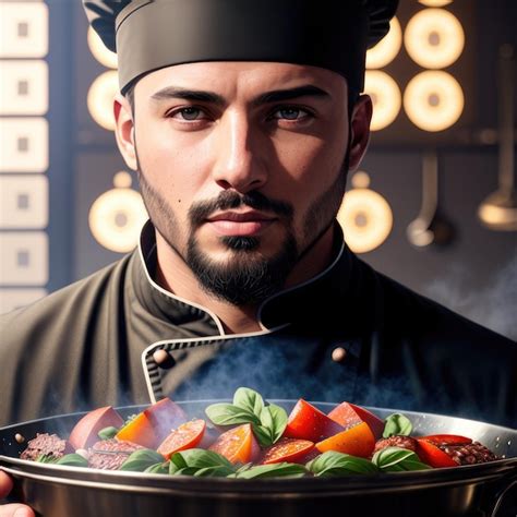 Premium Ai Image Portrait Of Handsome Professional Chef While Working