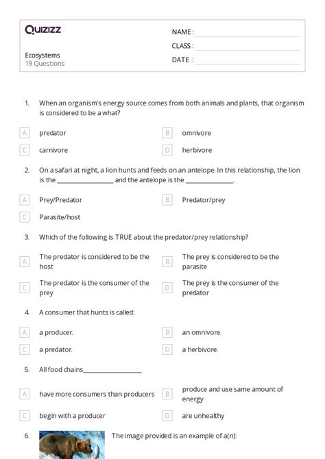 50 Ecosystems Worksheets For 5th Grade On Quizizz Free And Printable