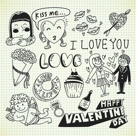 Premium Vector Hand Drawn Valentine Doodle Set