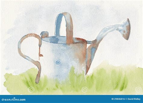 Hand Painted Watercolor Of A Rusty Watering Can Stock Illustration