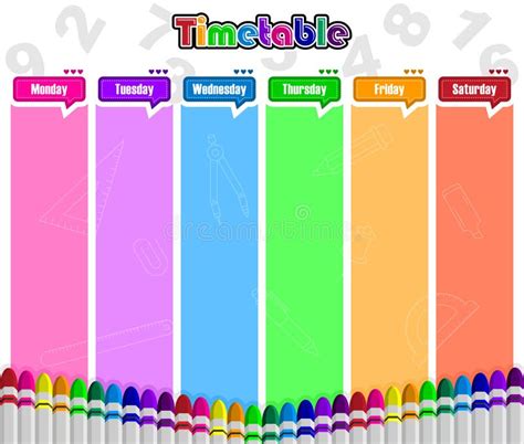 Weekly Schedule Or To Do List Timetable With Colorful Crayon