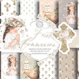 Watercolor First Communion Digital Paper Pack Watercolor Etsy