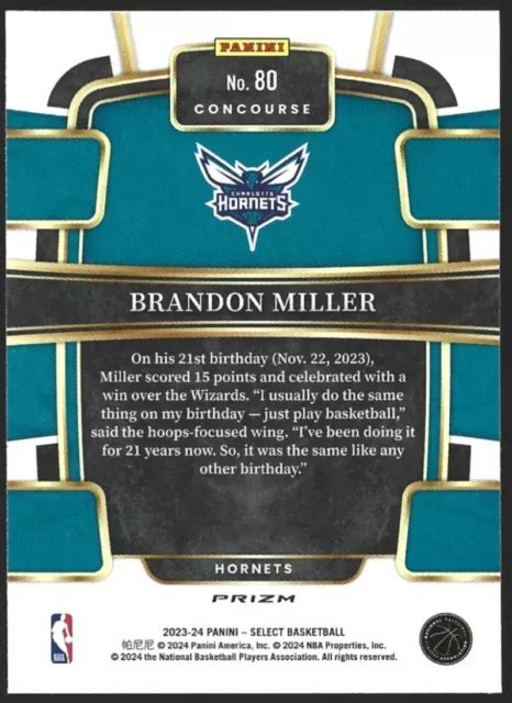 Brandon Miller Rc Panini Select Concourse Rookie Tectonic