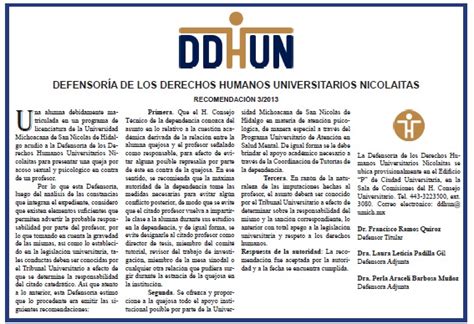 La Defensoría De Los Derechos Humanos Universitarios Nicolaitas Sin