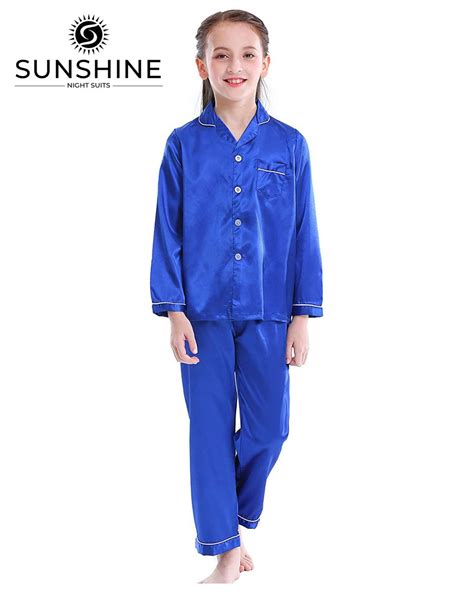 Royal Blue Silk Pajamas Set For Girls Pajamas Nightwears