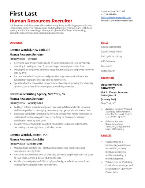 Human Resources Hr Recruiter Resume Example For 2022 Resume Worded Riset