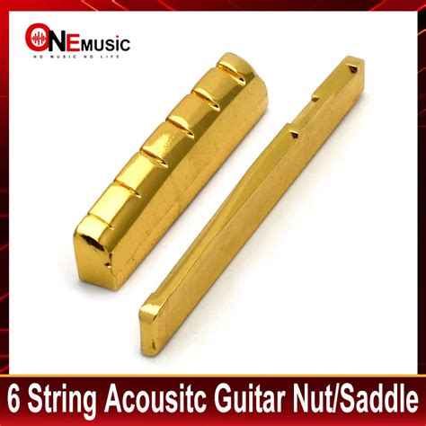 6 String Slotted Brass Gold Plated Acoustic Guitar Nut And Bridge Saddle Guitar Parts Gold