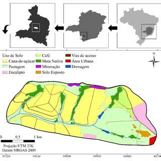 Mapa de localização e de uso e ocupação do solo da Sub bacia