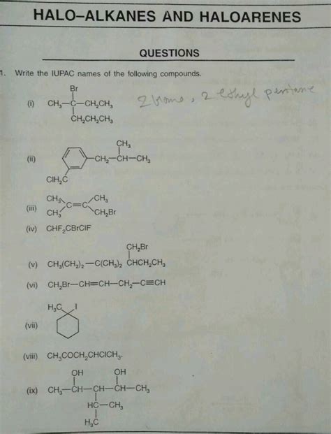 Halo Alkanes And Haloarenes Questions 1 Write The Iupac Names Of The Following Compounds Br 0