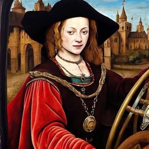 Medieval Young Merchant Woman Driving A Sportscar D