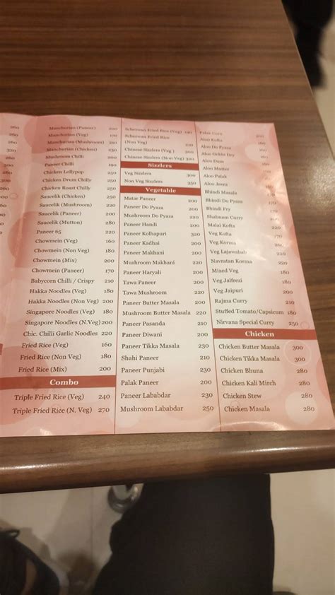 Menu At Nirvana The Fine Dine Patna