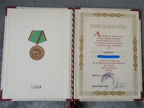 KVP MEDAILLE FÜR Treue Dienste Urkunde von 1954 EUR 14 90 PicClick DE