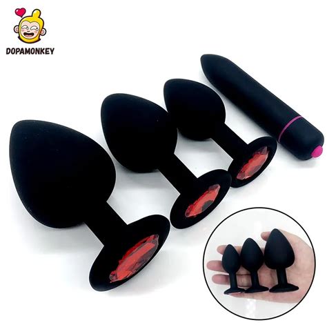 Bullet Vibration Silicone Butt Plug With Red Crystal Jewelry Anal Plug Speed Vibrator Sex