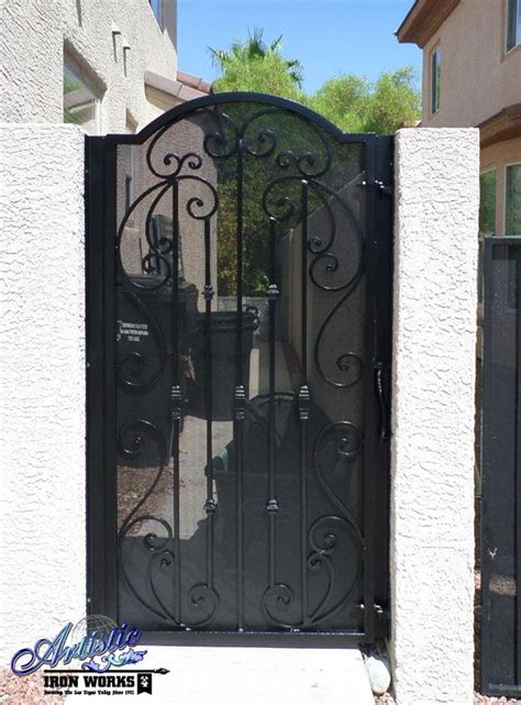 Scrolled Wrought Iron Single Gate With Privacy Screen Metal Garden