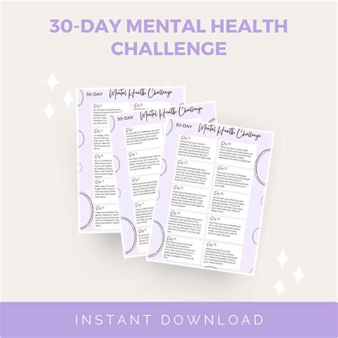 30 Day Mental Health Challenge Printable Mental Health Ts Stress