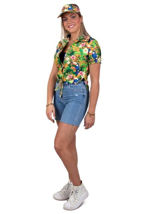 Hawaii Blouse Dames Met Zonneklep Toekans Oranje Feestbazaar Nl