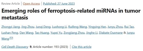 全新视角发布！中南大学湘雅医院团队发现铁死亡相关mirna在肿瘤转移中的新兴作用 《转》译 转化医学网 转化医学核心门户