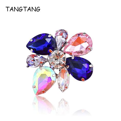 Tangtang Brooch For Women New Design Royal Blue Crystal Stone Shinning