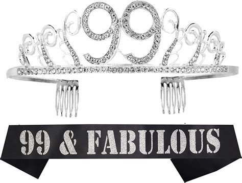 Meant2tobe Glitter Sash And Rhinestone Tiara Set Perfect 99th Birthday T For Her