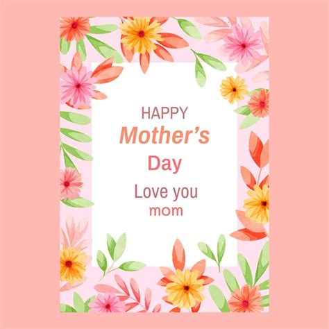 Free Vector Watercolor Mothers Day Greeting Card Template