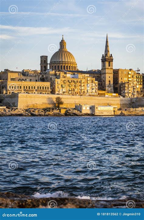 Beautiful Valletta City Skyline in Malta Over Sunset Stock Photo ...