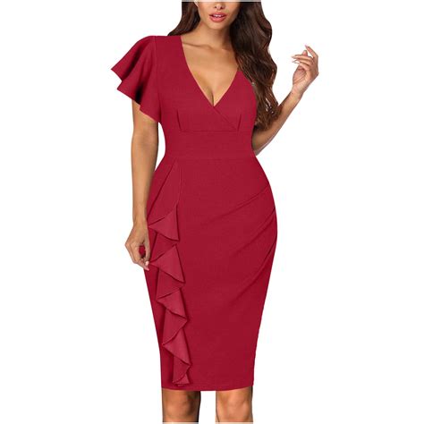 VSSSJ Women Sexy V Neck Cocktail Party Ruched Mini Dresses Solid Color