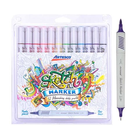 Marcador Dual Artesco Sketch Colores Surtidos Paq X 12 Und Br