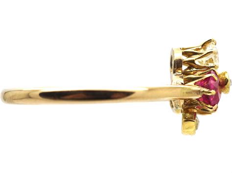 Edwardian 18ct Gold Trefoil Ring Set With A Sapphire Ruby Diamonds