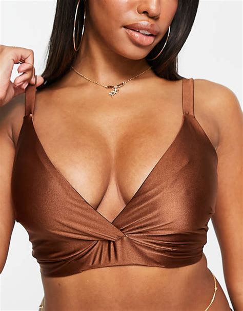 Asos Design Größere Brust Mix And Match Glattes Kurz Geschnittenes Bikinioberteil Mit