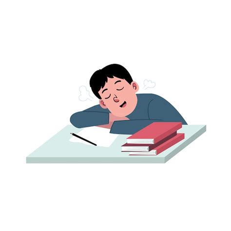 Premium Vector Boy Asleep While Studying With Book At Desk For