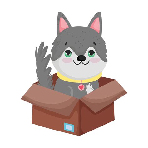 Dog In Box With Food Package Canine Cartoon Pets 1842480 Vector Art At