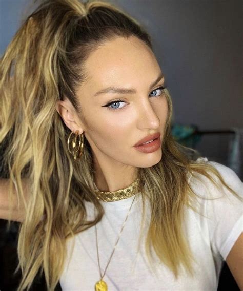 Candice Swanepoel High Ponytail Hairstyles Messy Waves Hair High