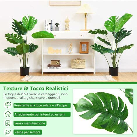 Costway Pezzi Pianta Artificiale Monstera Cm Albero Finto Con