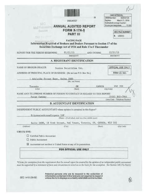 Fillable Online Annual Audited Report Form X A Sec Part Iii A