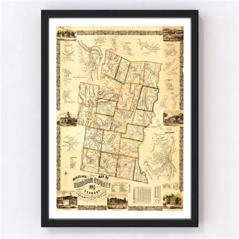 Vintage Map of Windham County, Vermont 1856 by Ted's Vintage Art