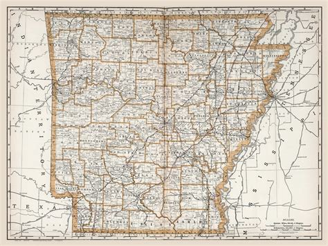 Arkansas 1890 Rand Old State Map Reprint Old Maps