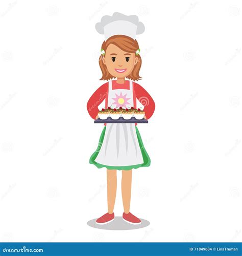 Girl Holding Cakes Muffins Cupcakes Baker Girl Girl Chef Stock