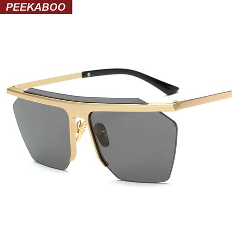 Peekaboo Vintage Mirrored Rimless Sunglasses Polygon Metal Gold Fashion