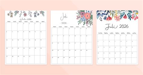kalender juli   skabeloner til udskrivning