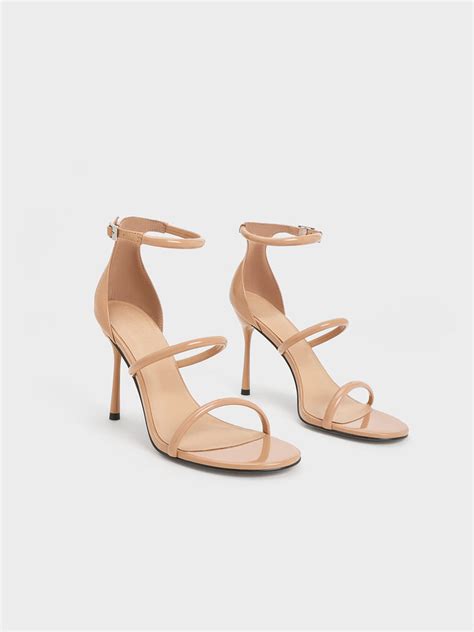 Nude Patent Leather Triple Strap Heeled Sandals Charles And Keith Mx