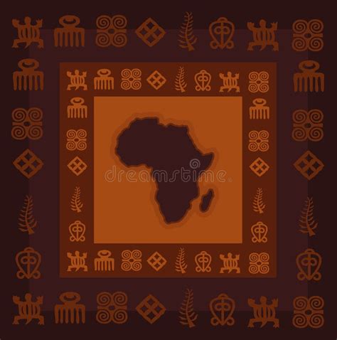 African Hieroglyphs With Africa Map Adinkra Symbols Stock Vector