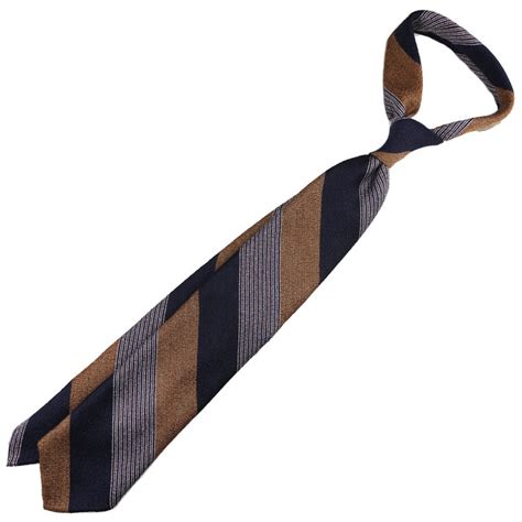 Striped Wool Silk Tie Navy Oatmeal Iv Shibumi Firenze